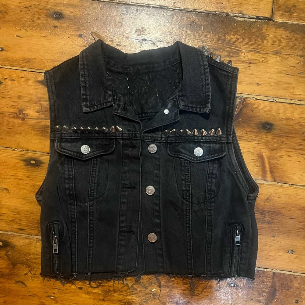 Studded Black Denim Vest